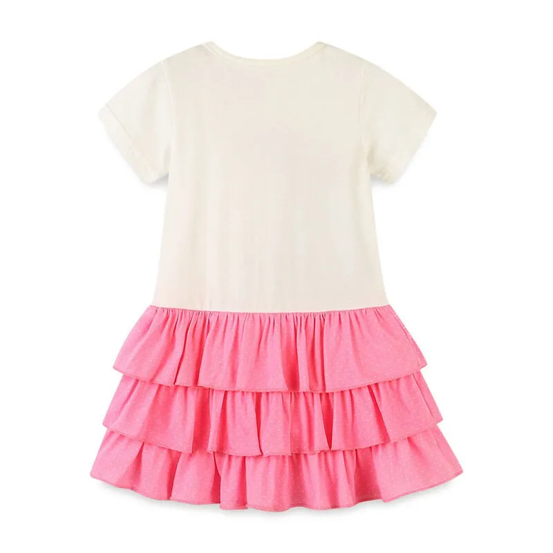 Tucan Embroidered Short Sleeve Girls Summer Tutu Dress