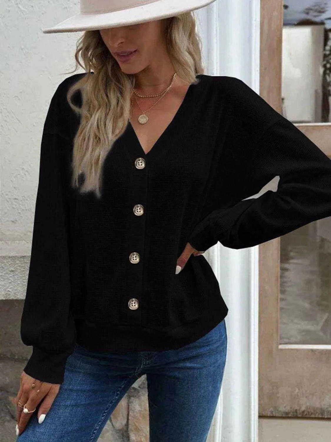 V-Neck Dropped Shoulder Blouse - Casual Style & Comfort