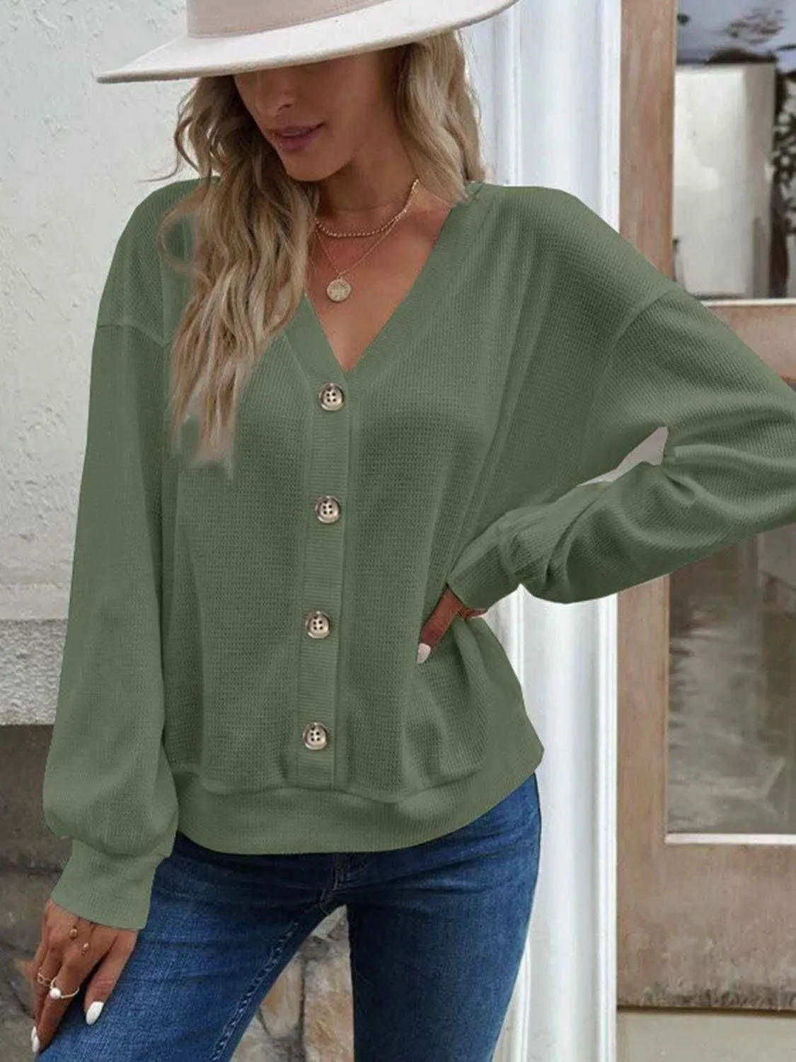 V-Neck Dropped Shoulder Blouse - Casual Style & Comfort