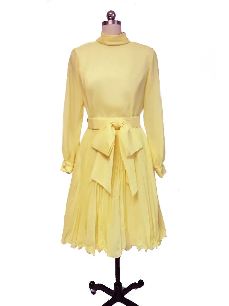 *VINTAGE '50s /  '60s PLEATED PARTY DRESS WITH BOW BELT IN LEMONADE