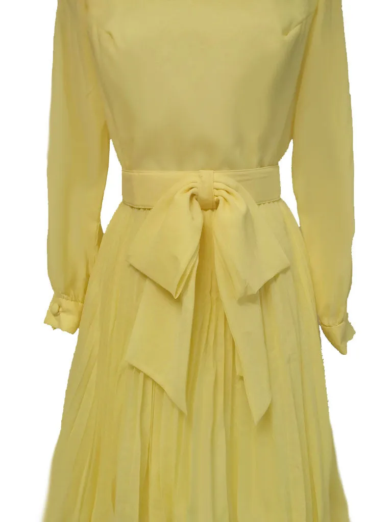 *VINTAGE '50s /  '60s PLEATED PARTY DRESS WITH BOW BELT IN LEMONADE