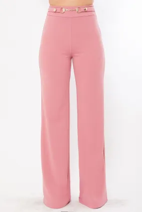 Waist Button And Buckle Detailed Fashion Pants