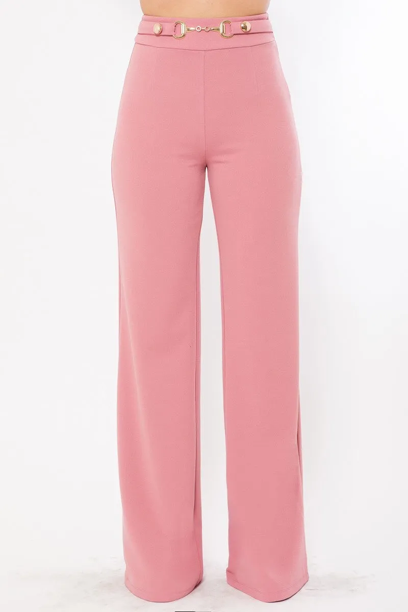 Waist Button And Buckle Detailed Fashion Pants