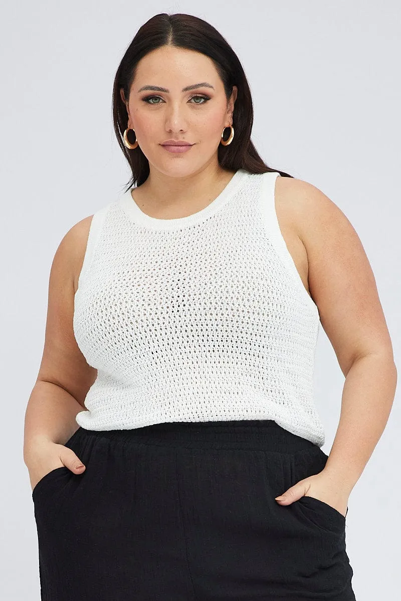 White Crochet Knit Top