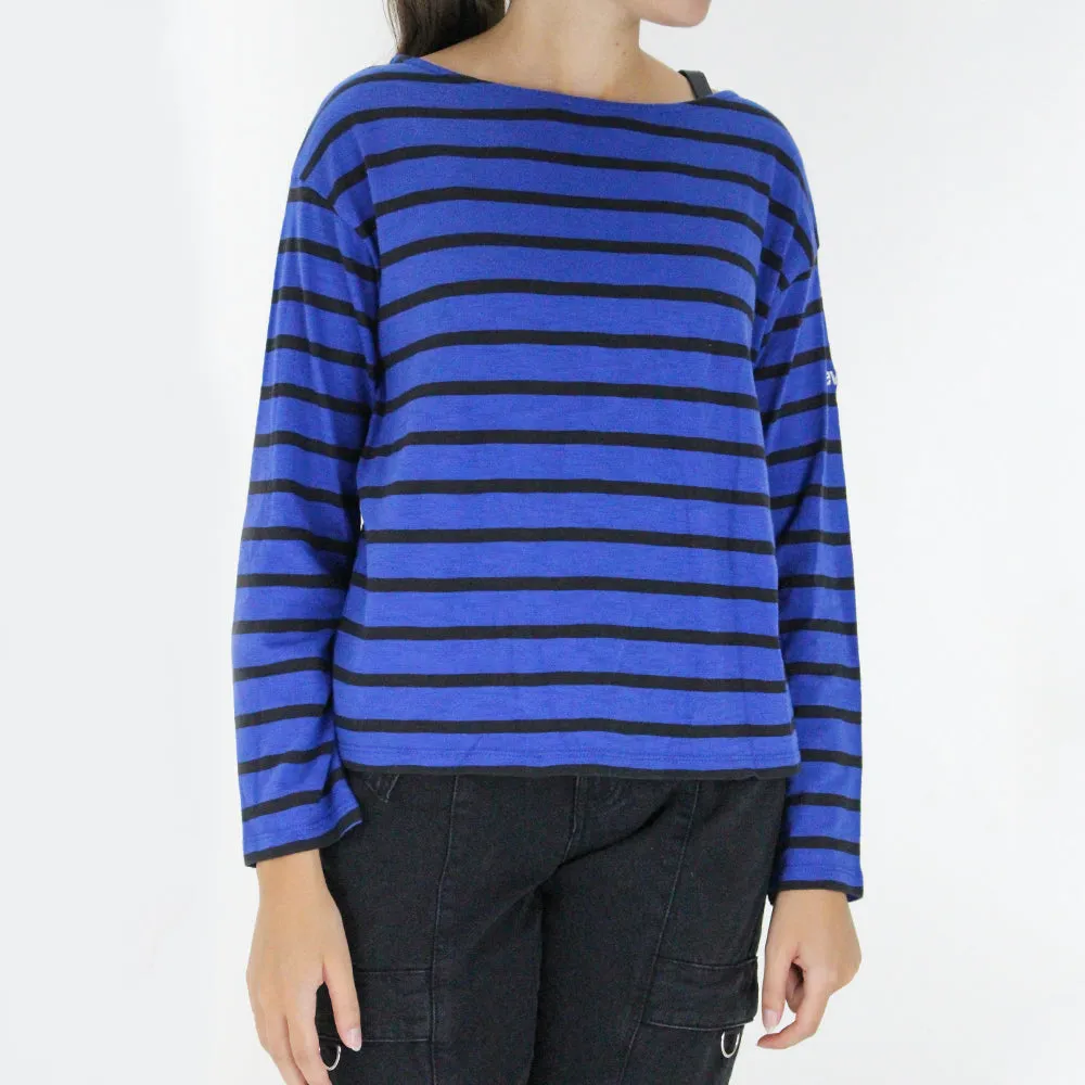 Women's Cotton Striped Top,Blue/Black