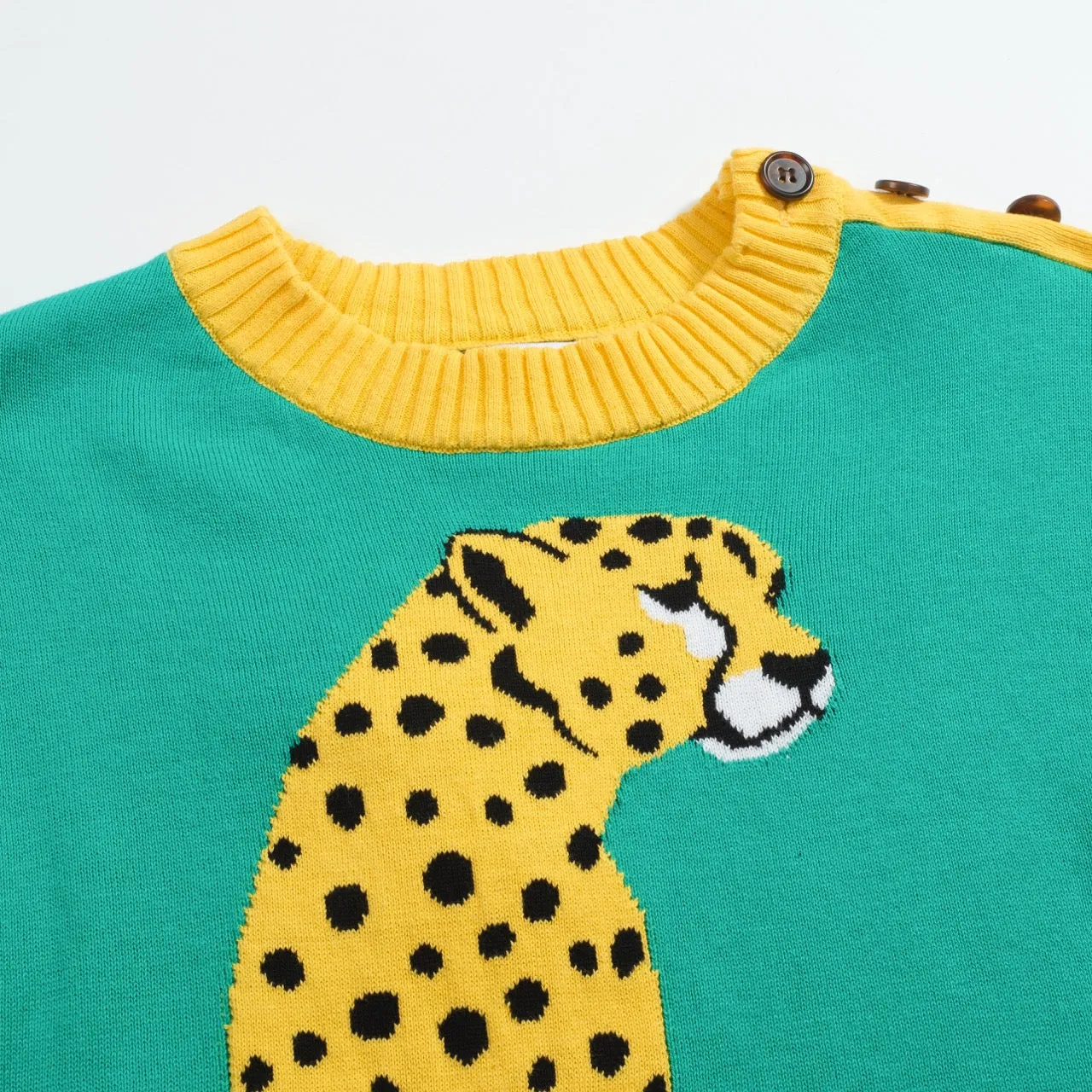 Women's green leopard jacquard sweater