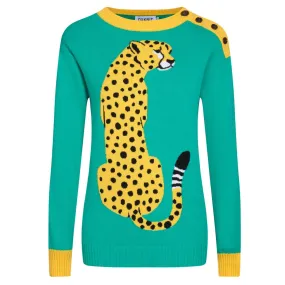 Women's green leopard jacquard sweater