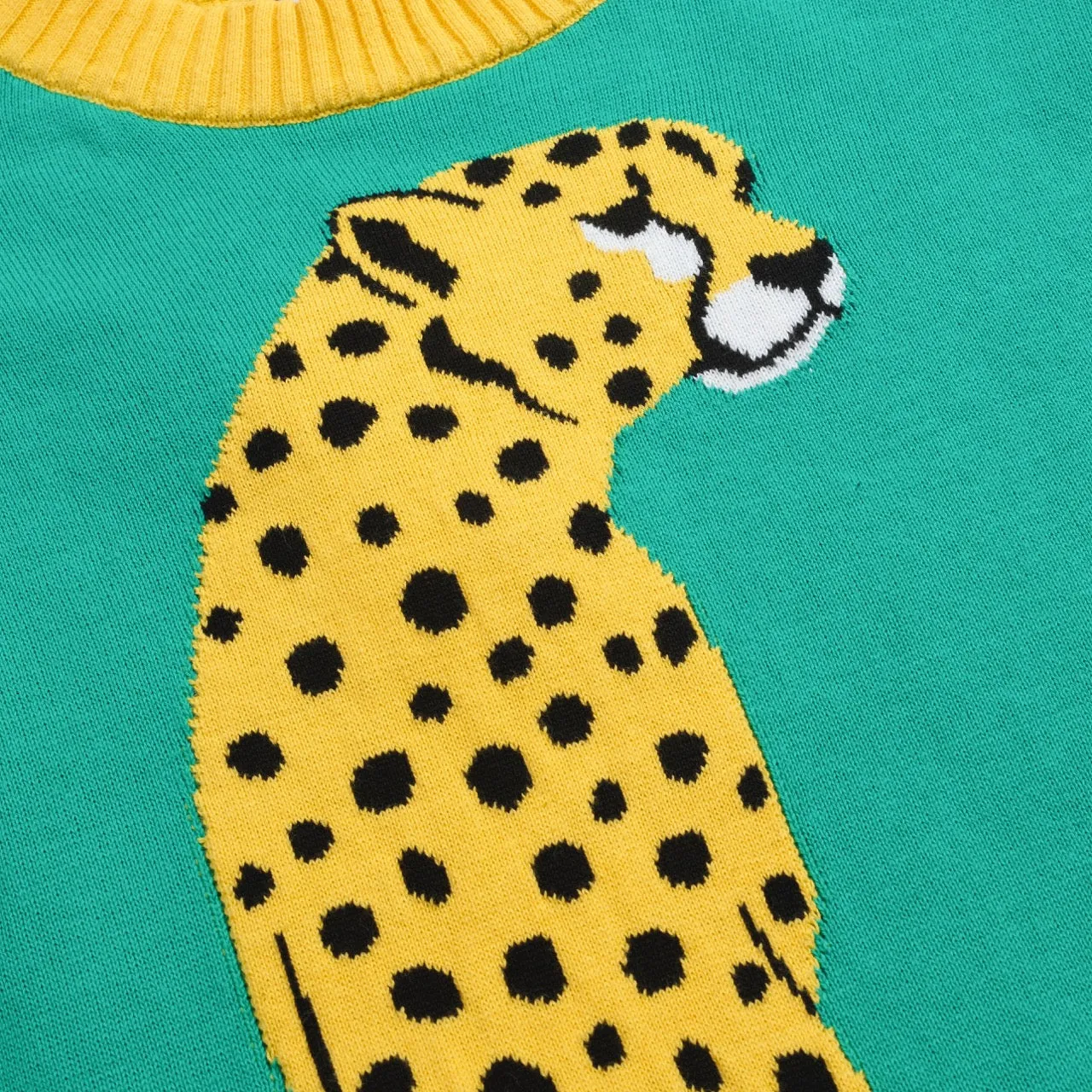 Women's green leopard jacquard sweater