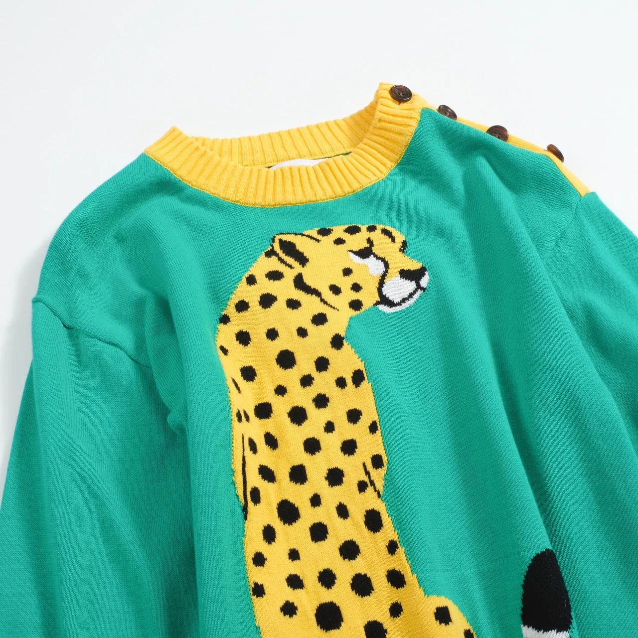 Women's green leopard jacquard sweater