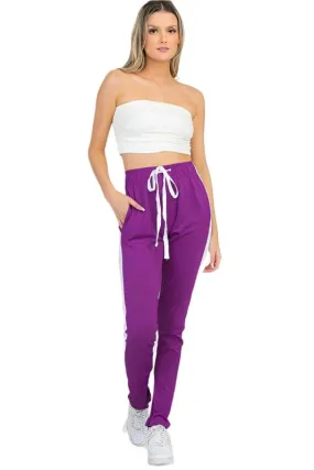 Women's Purple White Single Strip Track Pants