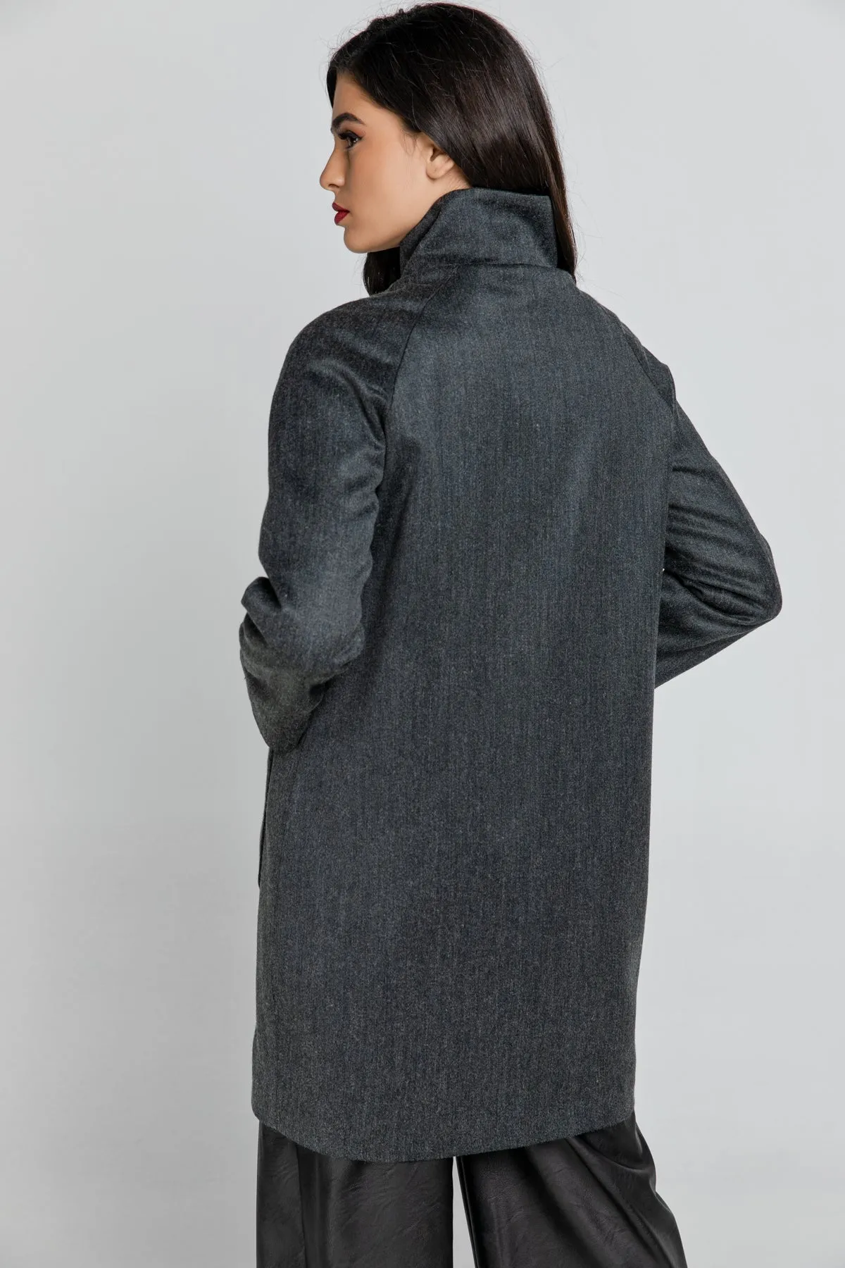 Wool Blend Dark Grey Coat By Conquista Fashion