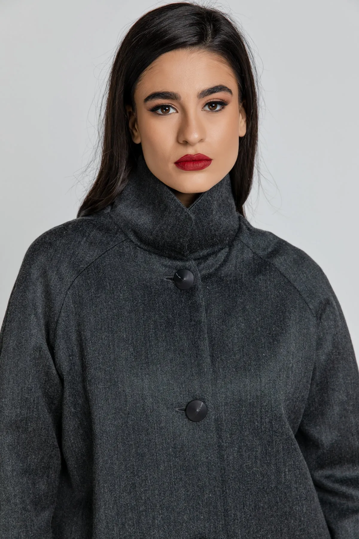 Wool Blend Dark Grey Coat By Conquista Fashion