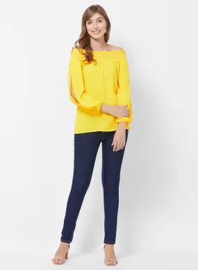 Yellow Off Shoulder Top With Slit Sleeves